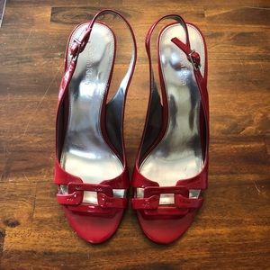 Calvin Klein Red Patent Leather Strappy Heels